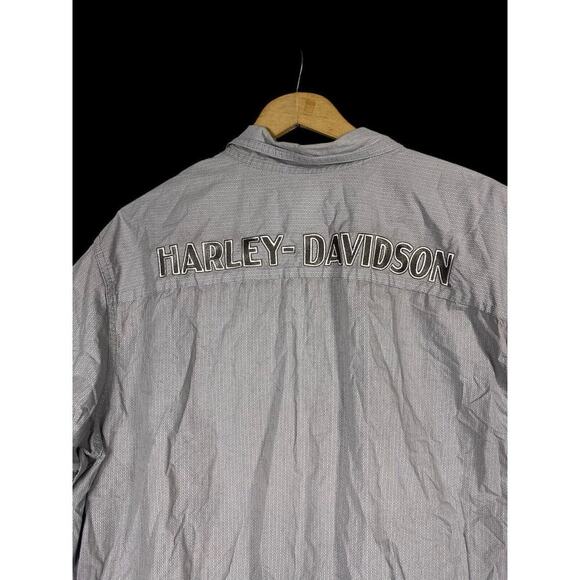Harley Davidson Shirt Size XL Button Down Mens Gray Biker Grunge Spell Out - Picture 3 of 13
